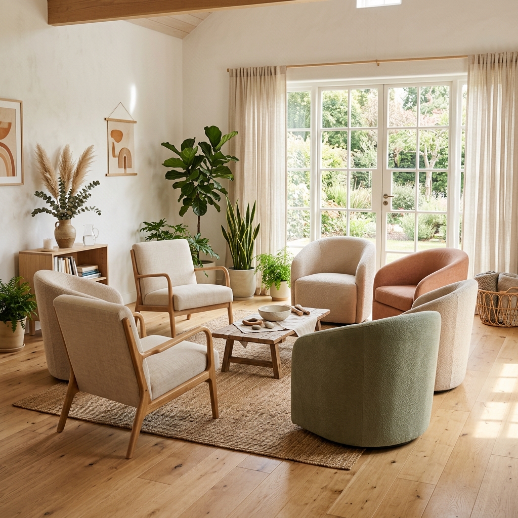 Espacio de terapia luminoso y cálido con luz natural y plantas